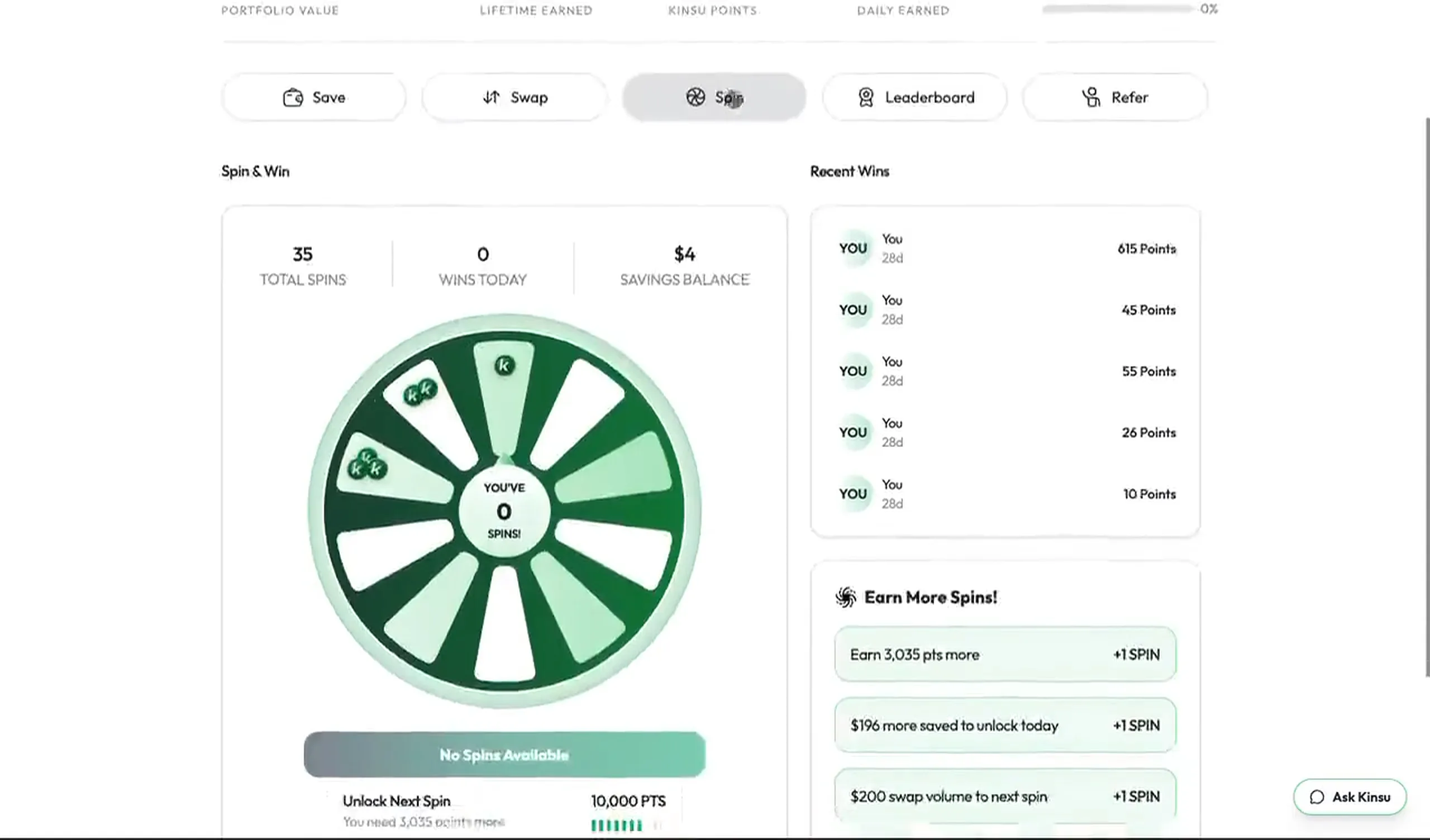 Kinsu the challenge product screen